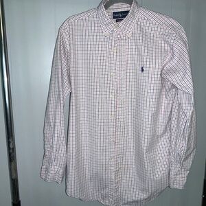 Ralph Lauren Classic Fit pink blue check cotton button front shirt  Sz S